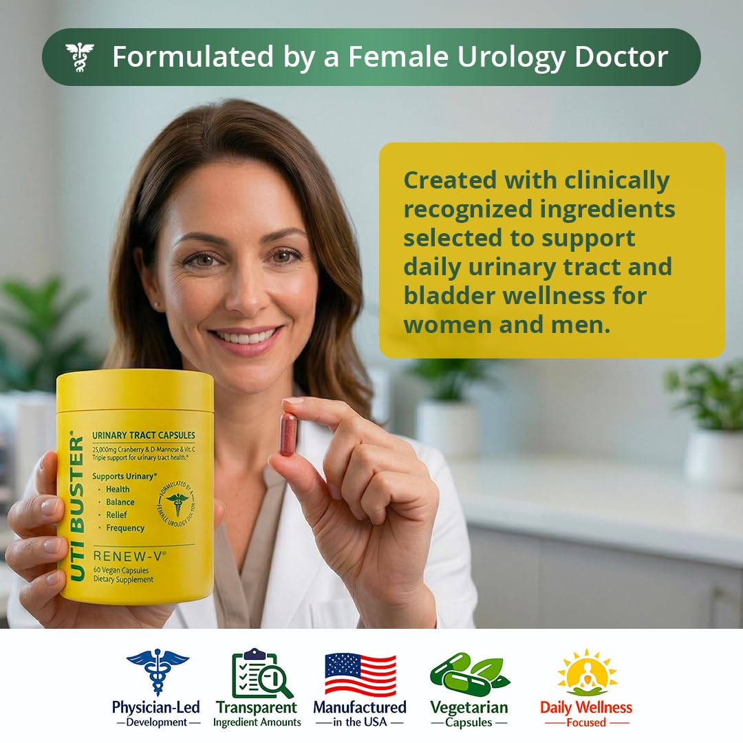 Renew-V UTI Buster Urinary Tract Health Supplement with Cranberry, D-Mannose & Vitamin C Capsule, 1 Count