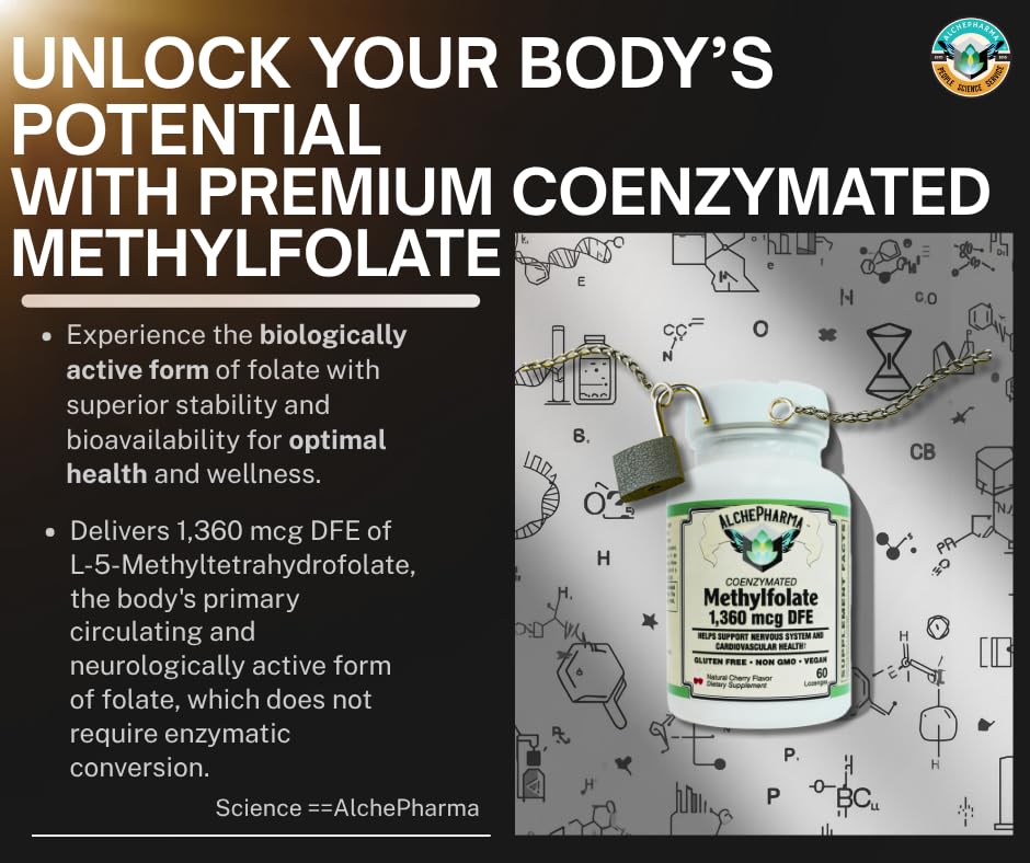 AlchePharma Coenzymated Methylfolate 1,360 mcg DFE - Bioactive L-5-MTHF Chewable 60 Lozenges