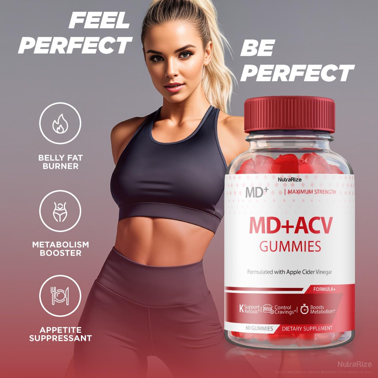 NutraRize MD + ACV Gummies for Advanced Weight Loss, Maximum Strength Supplement, 60 Gummies