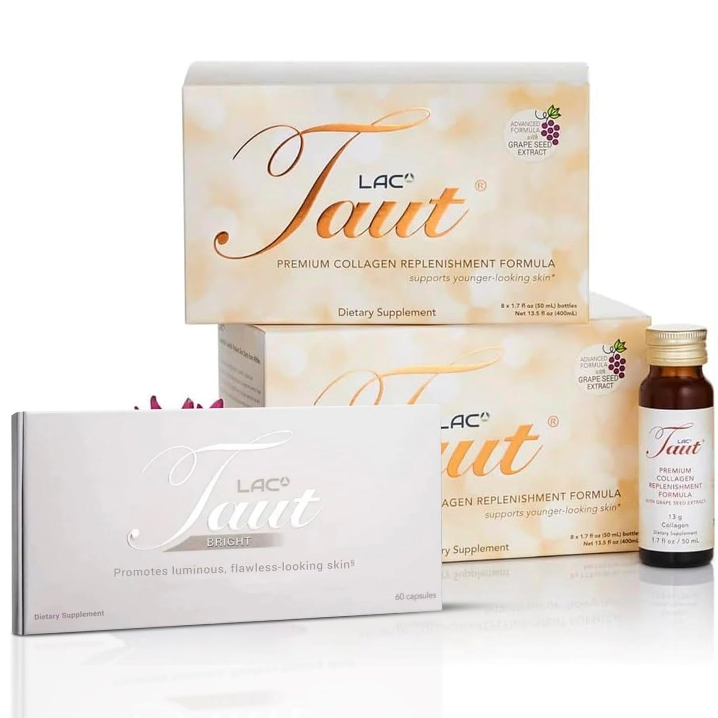 TAUT Liquid Collagen Drink 50 mL Bottle, 16 Bottles; TAUT Bright Capsules, 60 Capsules