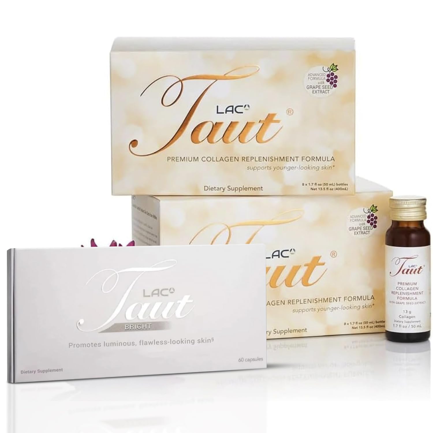 TAUT Liquid Collagen Drink 50 mL Bottle, 16 Bottles; TAUT Bright Capsules, 60 Capsules