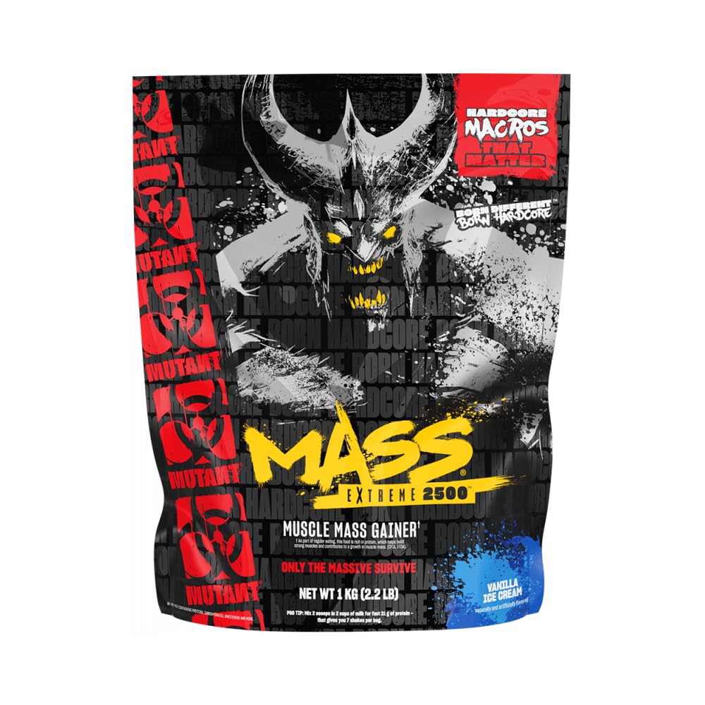 Mutant Mass Extreme 2500 High Calorie Mass Gainer Whey Protein Powder Vanilla Ice Cream 35 Servings