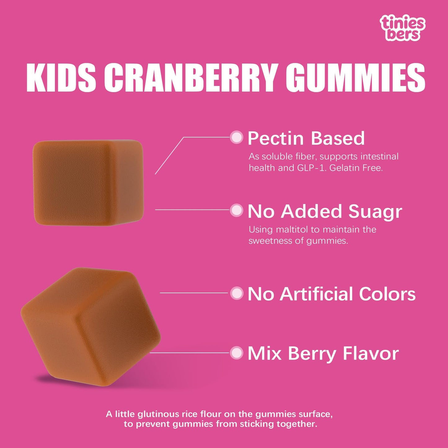Tinies bers Cranberry Gummies for Kids with D-mannose, Multivitamins, Methyl Vitamin B12, Urinary Tract & Immune Health, Daily Support, Vegan, Sugar Free, Pectin, Berry, 90 Gummies