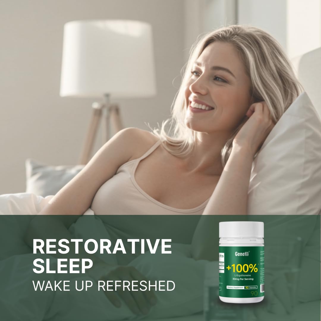 GENEIII L-Ergothioneine Supplement 30mg - Fermentation-Based 99.99% Purity Antioxidant - Clinically Studied to Support Longevity, Restful Sleep & Healthy Aging - Vegan & Non-GMO - 90 Capsules