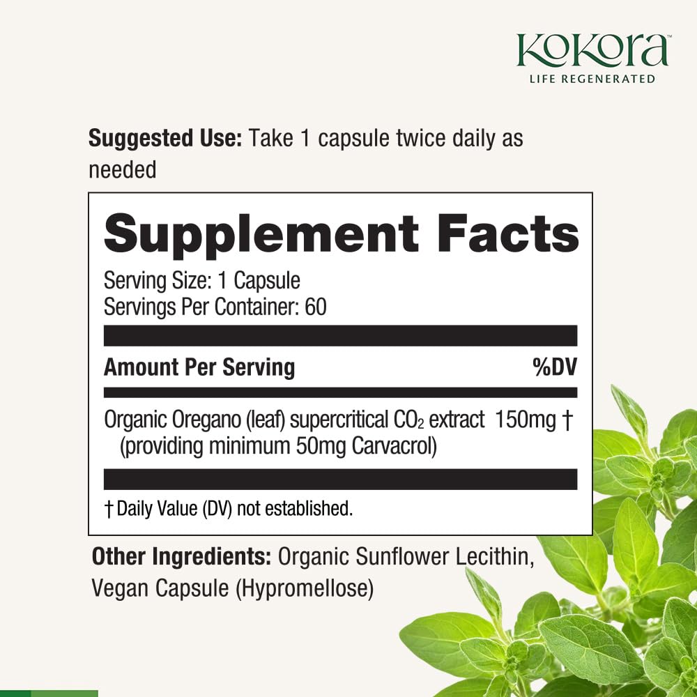 kokora Oil of Oregano Capsules, 60 Count