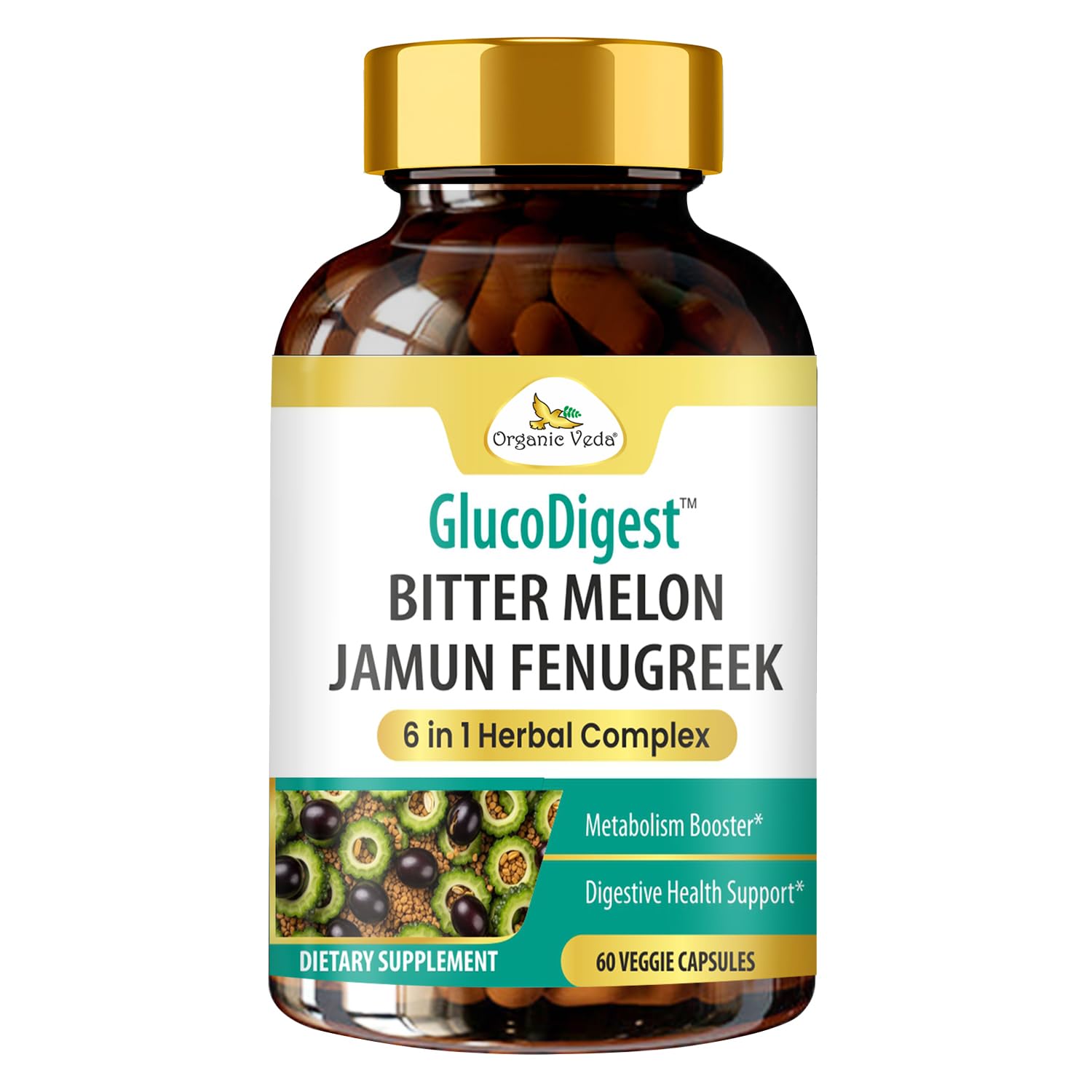 Organic Veda GlucoDigest Bitter Melon Gymnema Sylvestre Fenugreek Capsules, 60 Capsules