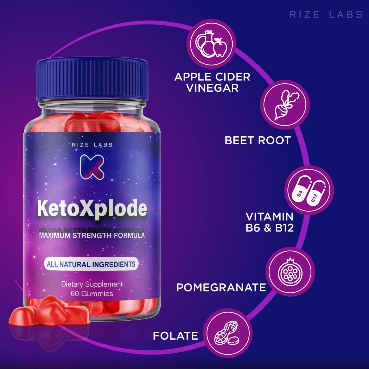 Rize Labs KetoXplode Keto ACV Gummies for Advanced Weight Loss with Apple Cider Vinegar, Extra Strength, 180 Gummies