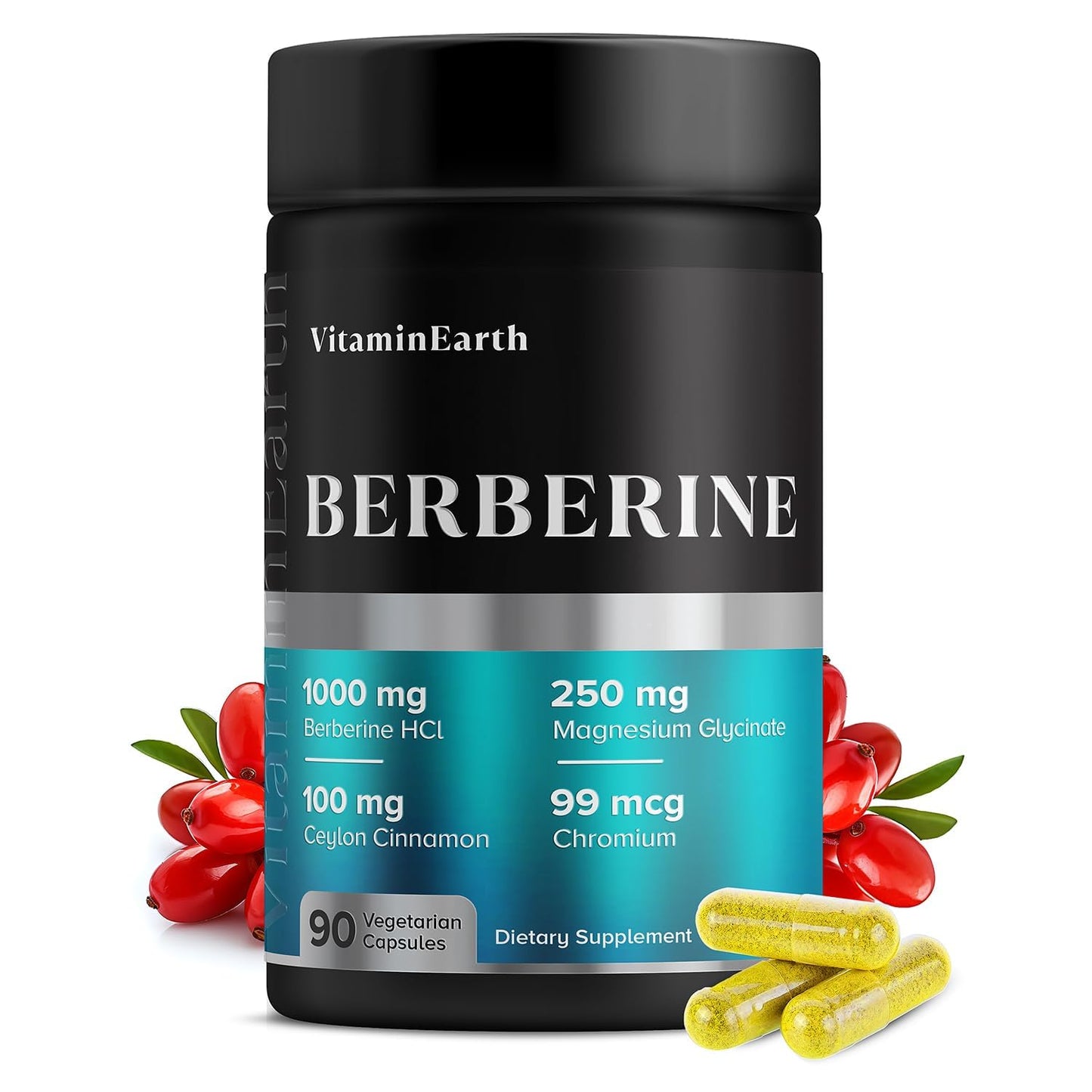 Vitamin Earth Berberine Complex 1000mg Berberine HCl with Magnesium, Ceylon Cinnamon & Chromium – Metabolic Wellness Support, Capsules, 90 Count