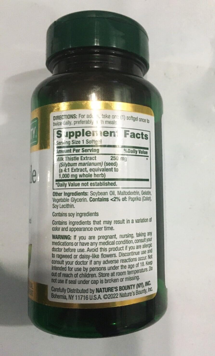 Nature's Bounty Milk Thistle 1000mg Softgel, Pack of 2