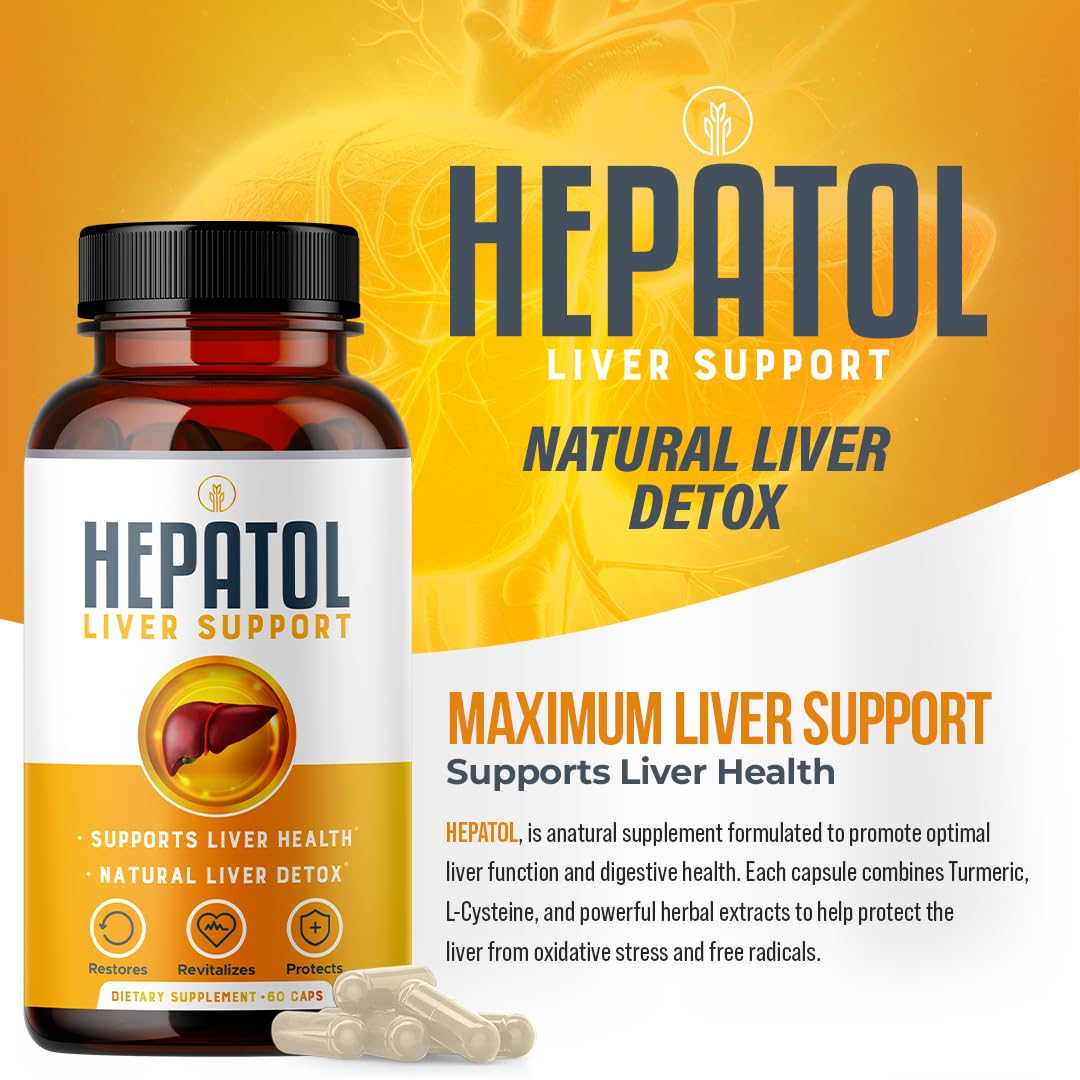 Hepatol Liver Cleanse Detox - Herbal Liver Supplement with Turmeric; L-Cysteine Detox Support Liver Health; Healthy Digestion - Liver Support Detox Cleanse Supplements, 60 Capsules