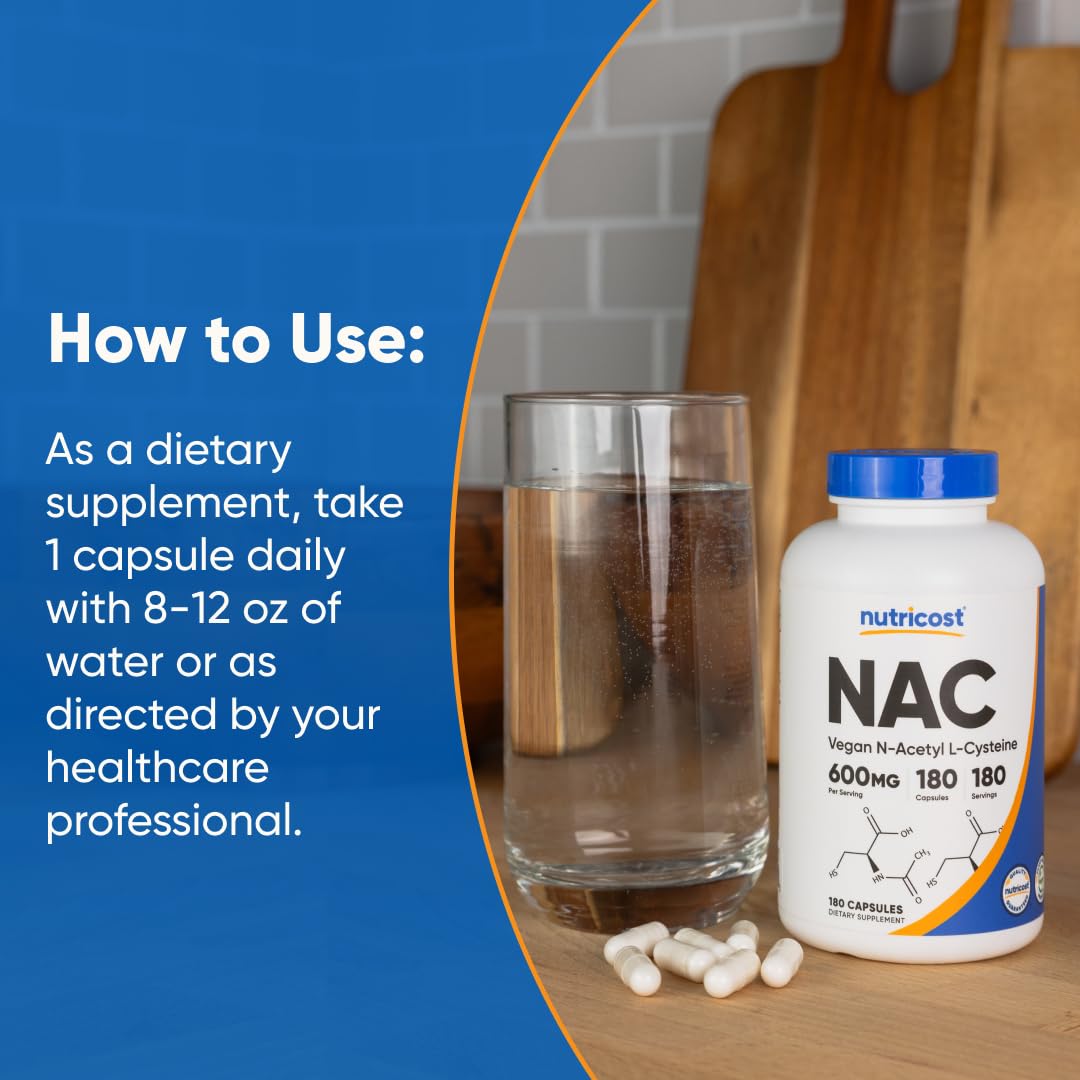 Nutricost N-Acetyl L-Cysteine (NAC) 600mg Capsules, 180 Count