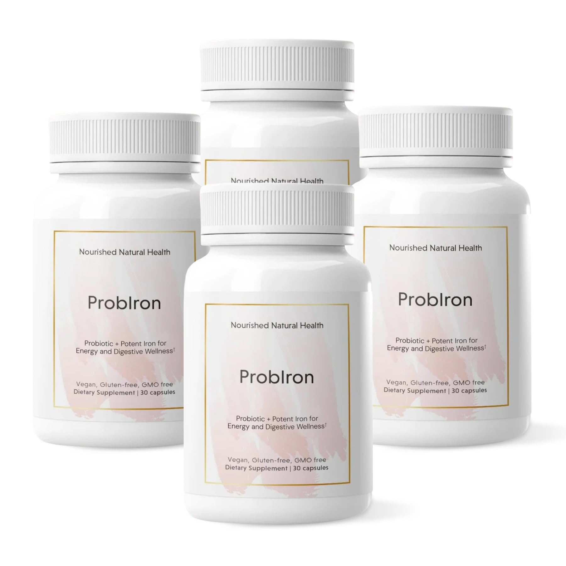 Nourished Natural Health ProbIron - Women's Probiotic + Iron Supplement Boosted with Vitamin C and Copper - Vegan Formula for Energy and Digestive Wellness, 120 Capsules