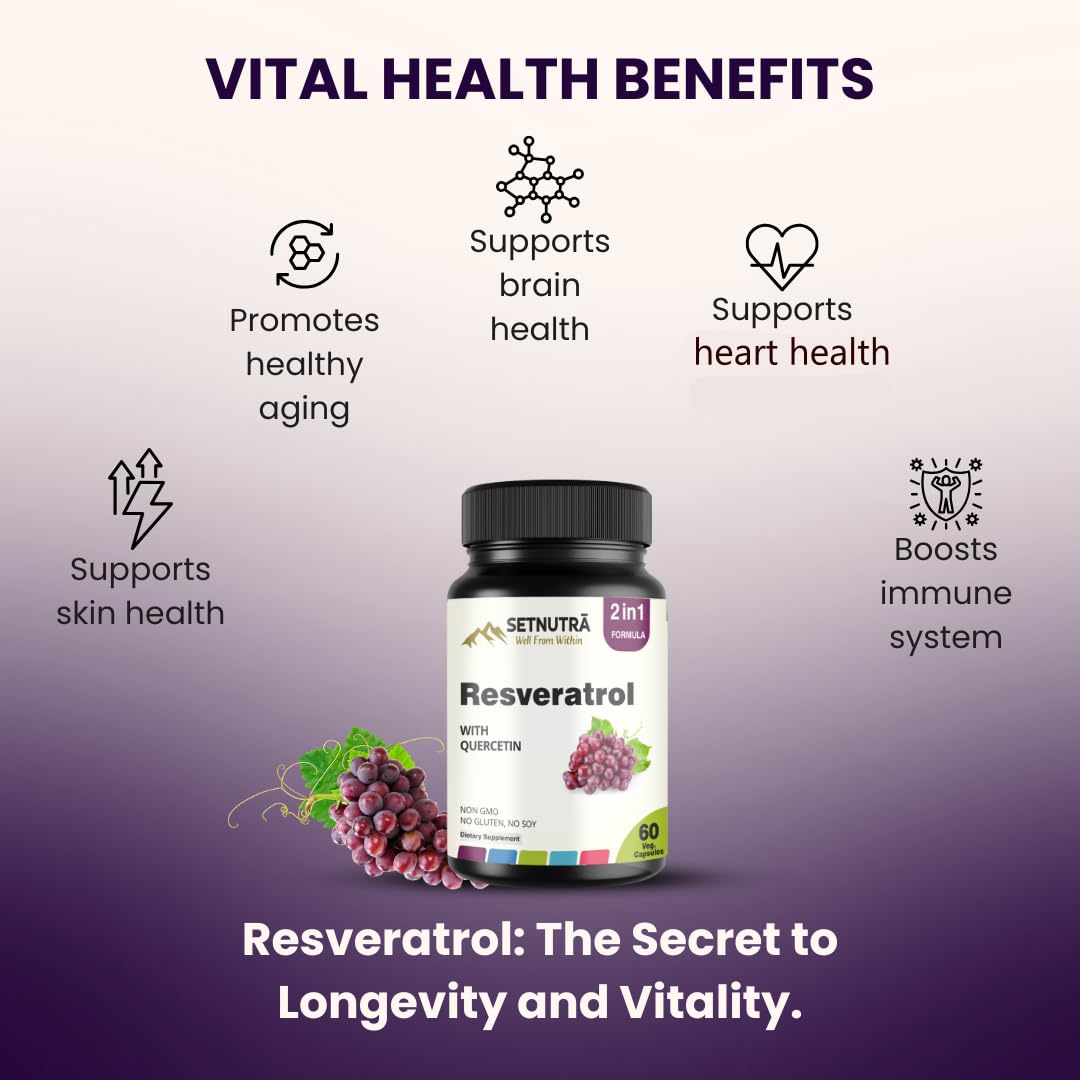 SETNUTRA Well From Within Resveratrol 800Mg with Quercetin 100Mg 2 in 1 Antioxidant Supplement for Heart Health Immune Support & Healthy Aging 60 Veg Capsules