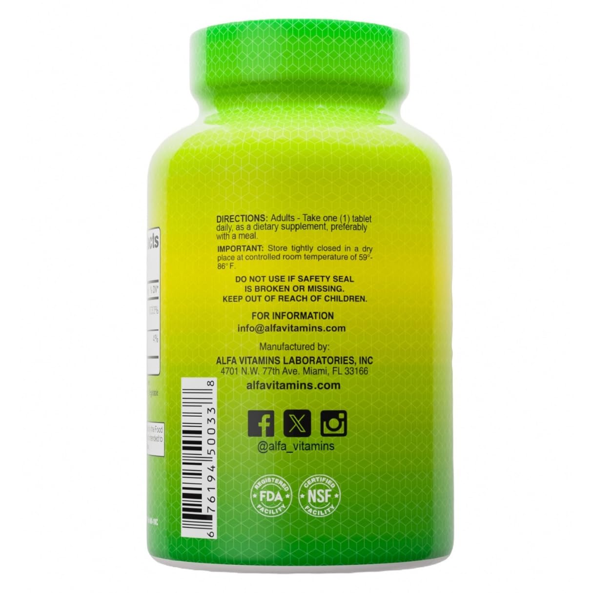ALFA VITAMINS Vitamin B-1 100 mg Tablet, 100 Tablets
