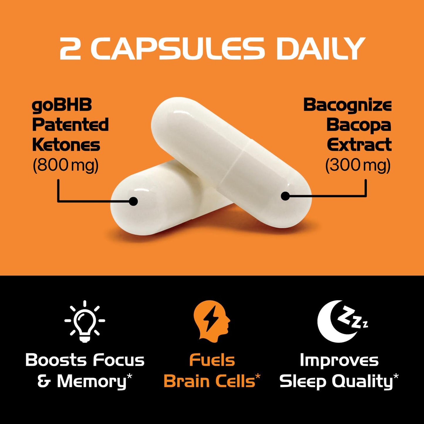 Real Ketones Brain Booster Supplement for Focus Capsule 60 Count
