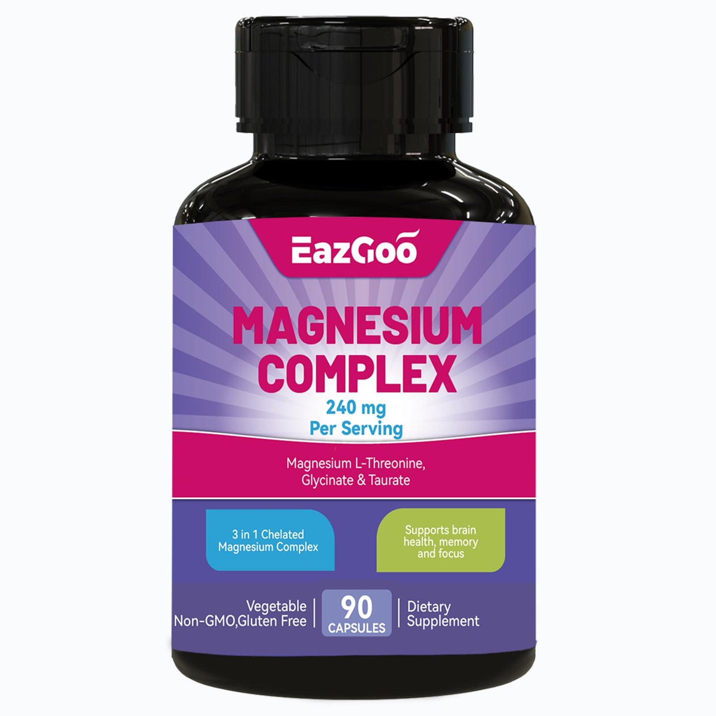EAZGOO 3 in 1 Magnesium Complex, 240mg Elemental Magnesium Vegan Capsules, 90 Count