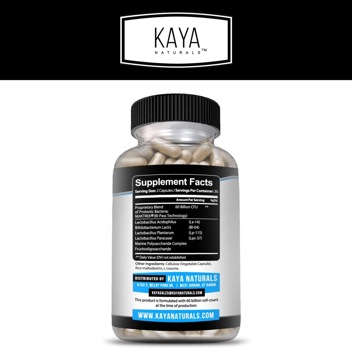 Kaya Naturals Probiotic 60 Billion CFU Capsules, 60 Count