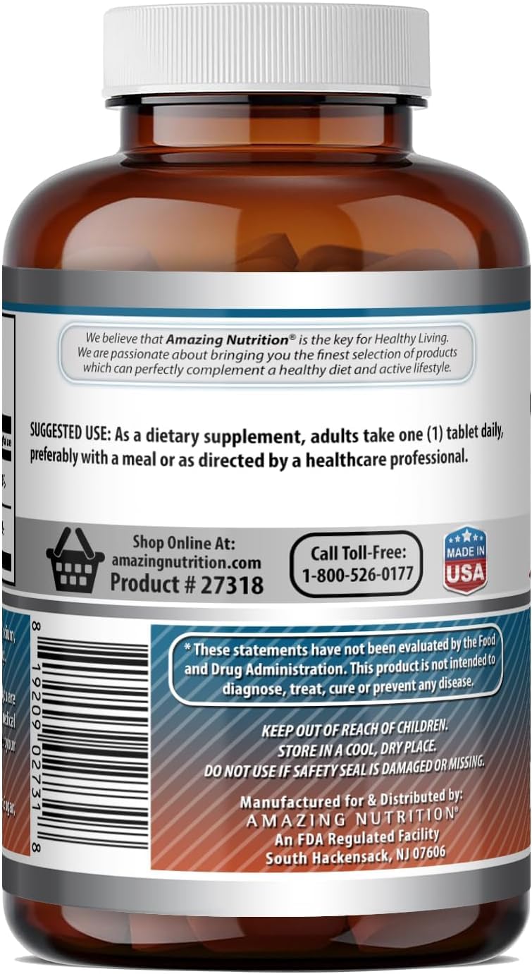 Amazing Nutrition Calcium with Vitamin D3 Supplement Tablets 500 Count