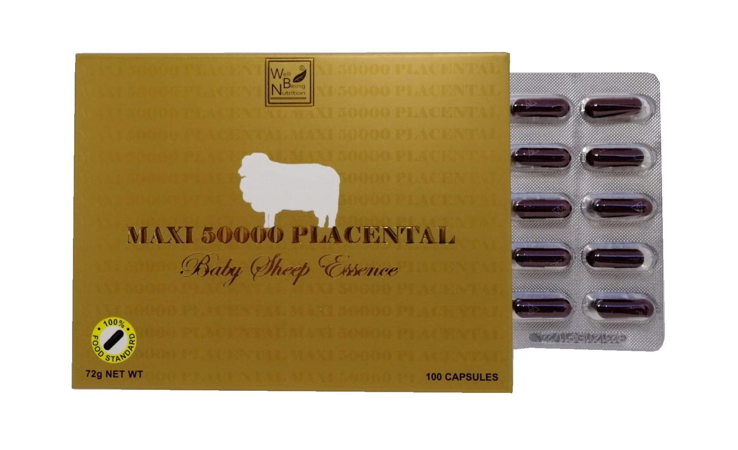 Well Being Nutrition Sheep Placenta Supplement 50000mg Capsules 100