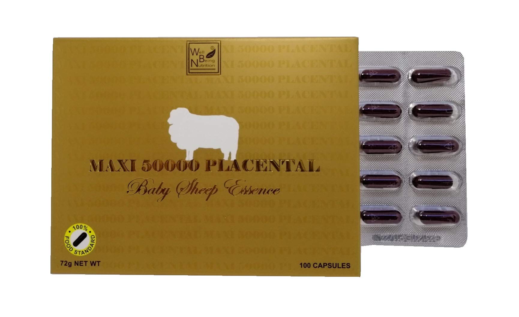 Well Being Nutrition Sheep Placenta Supplement 50000mg Capsules 100