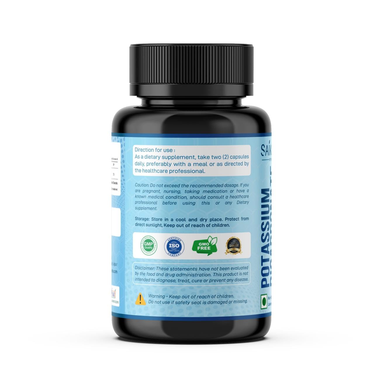 SAIKOU HERBS Potassium Supplement 1020mg High Absorption Potassium Bicarbonate Capsules, 120 Capsules