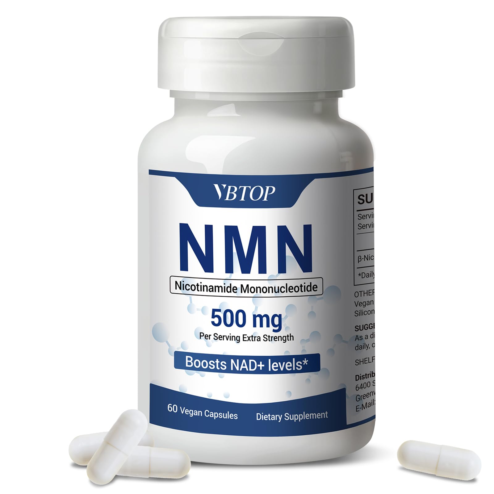 VBTOP NMN 500 mg Nicotinamide Mononucleotide Supplement, 60 Capsules