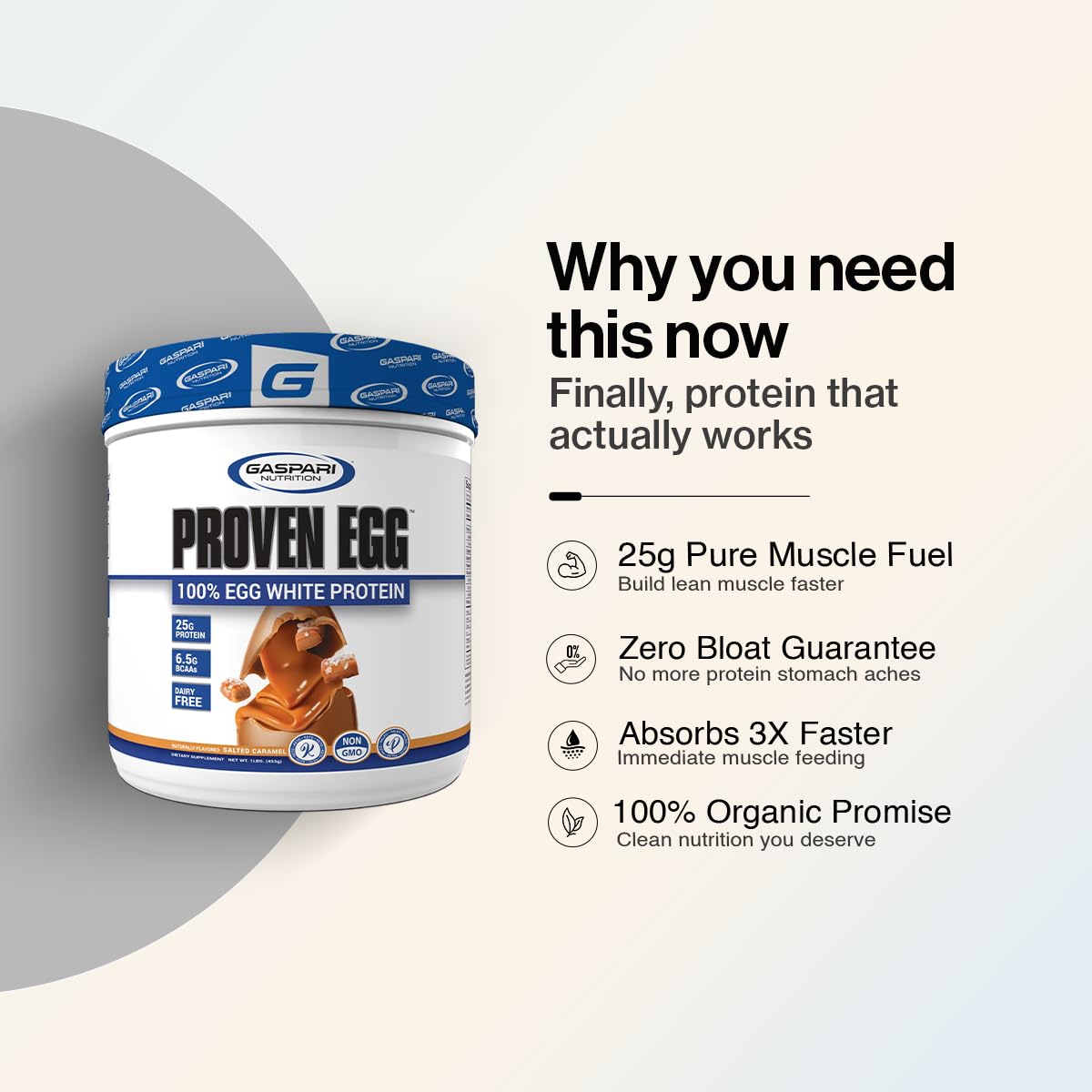 Gaspari Nutrition Proven Egg 100% Egg White Protein Powder, Keto Friendly, Dairy and Lactose Free, Soy Free, Chocolate, 6 oz