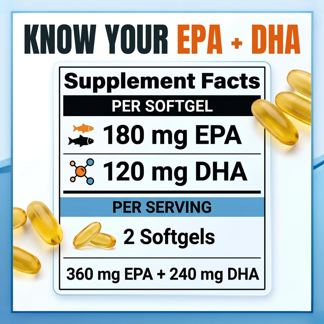 CINCY Omega 3 Fish Oil Supplement Softgels, 100 Softgels