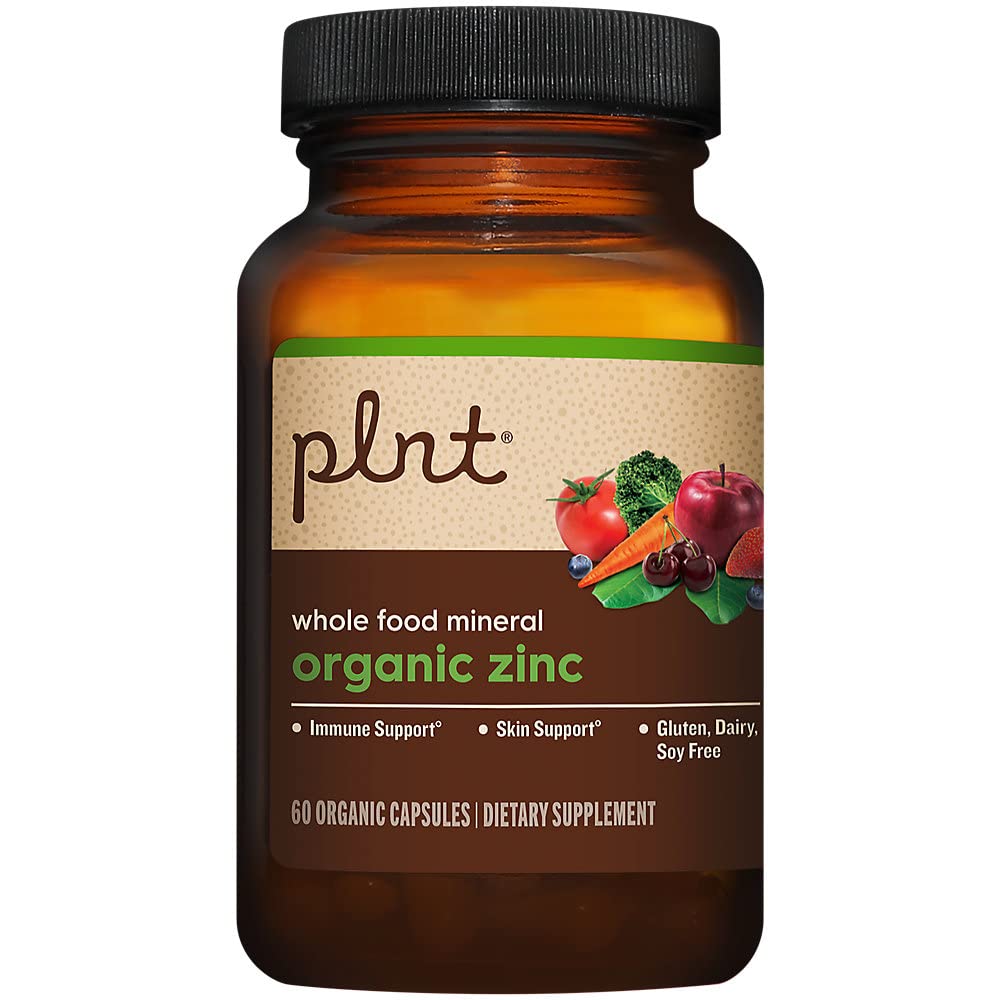plnt Organic Zinc, Whole Food Mineral Formula for Immune & Skin Support Capsules 60 Capsules