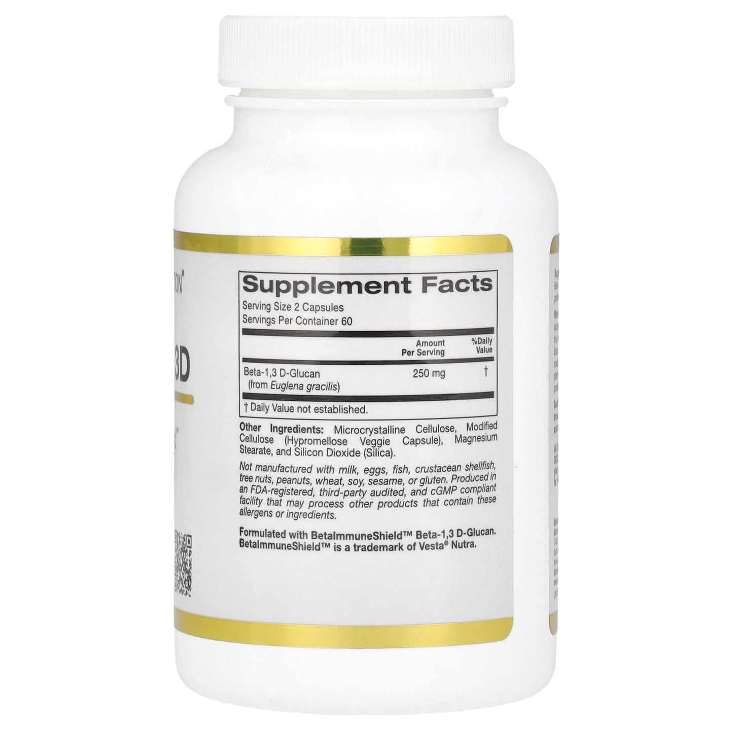 California Gold Nutrition Beta Glucan 1-3D with Beta-ImmuneShield, 125 mg, Capsule, 120 Count