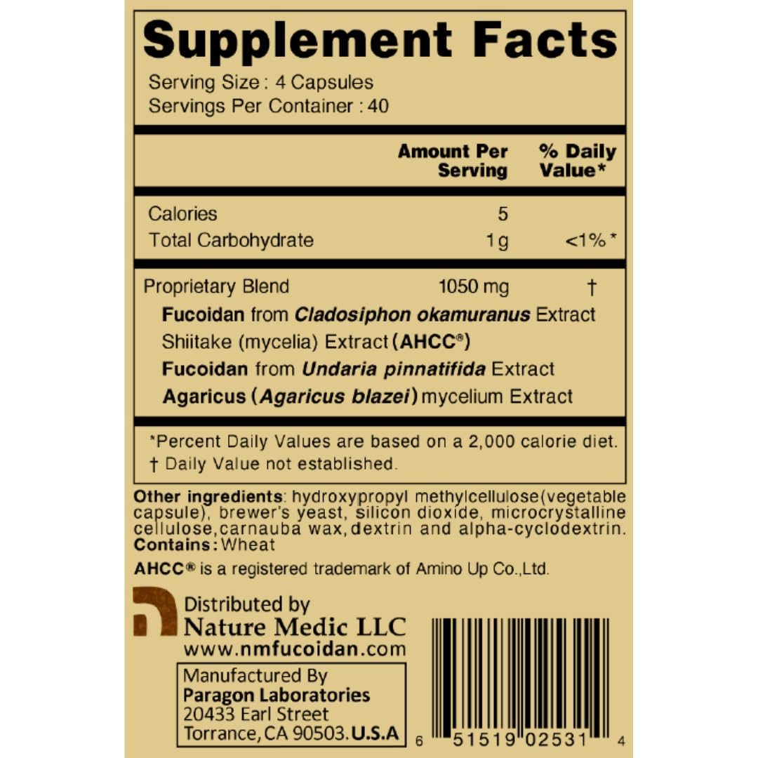 NatureMedic Fucoidan Powered with AHCC Brown Seaweed Immunity Supplement with High Purity Mekabu Mozuku Agaricus, 3520 Capsules