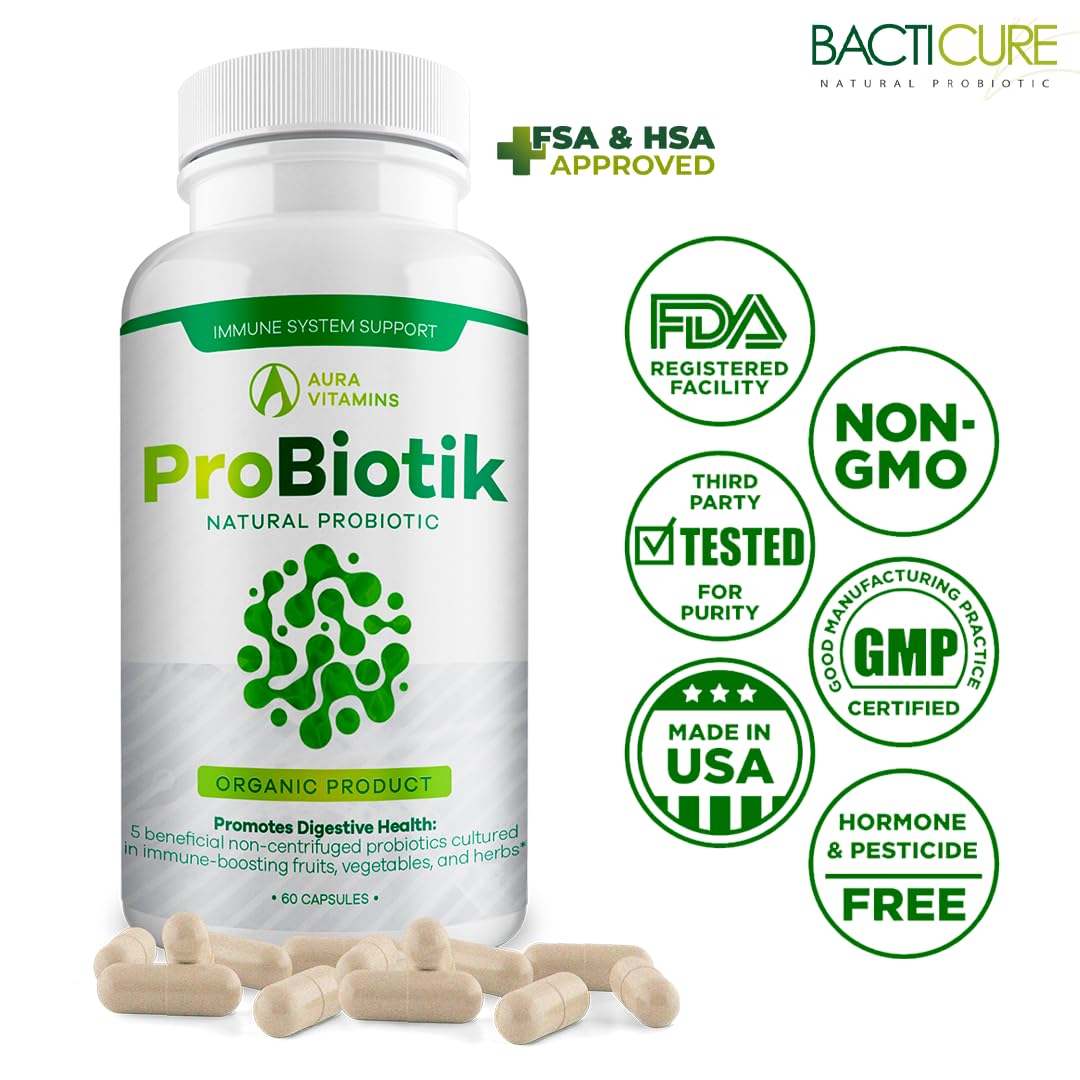 Aura Vitamins Probiotik Probiotic Digestive Support with Multi Enzyme Probiotic, Digestive Enzymes, Vaginal Probiotics, Bloating Relief, Advanced Probiotic Supplement for Optimal Gut Health, Capsule, 60