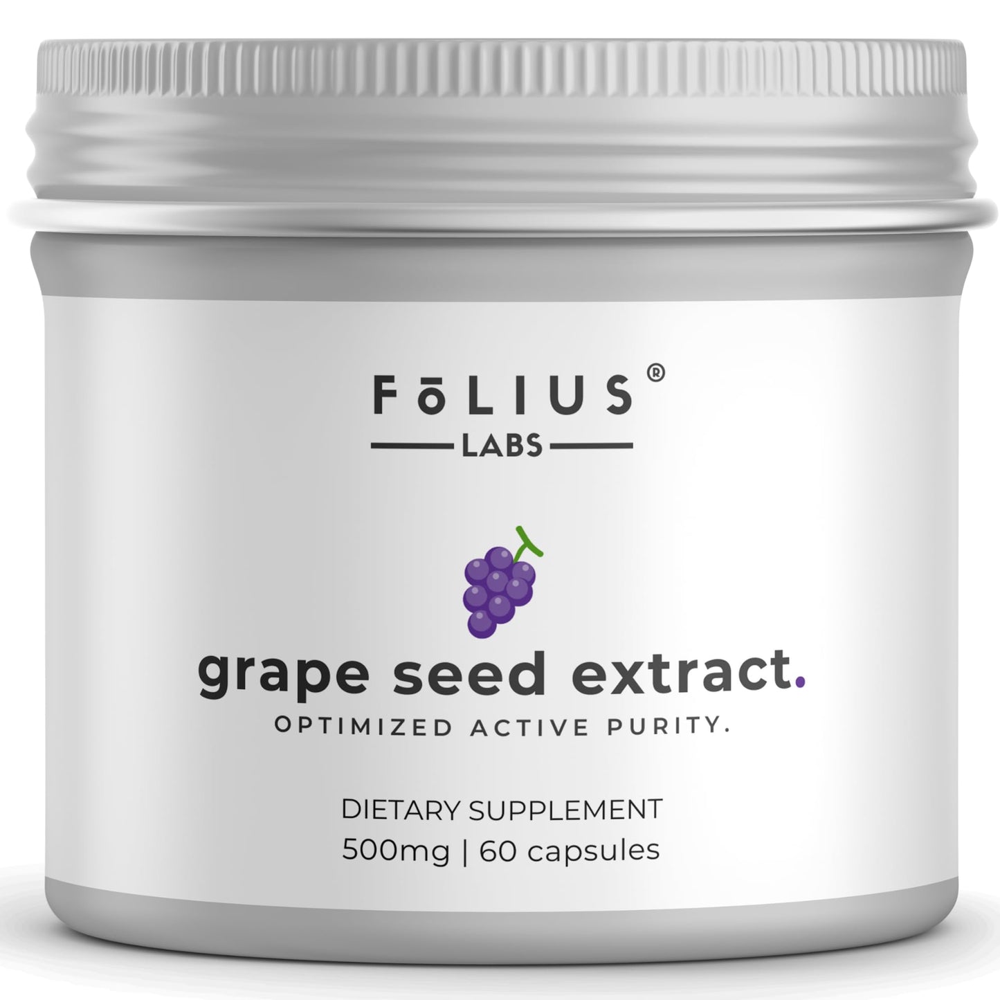 FOLIUS LABS Grape Seed Extract 500mg - 95% OPCs Polyphenols - High Strength Grape Seed Supplement - Support Cardiovascular Health, 60 Capsules