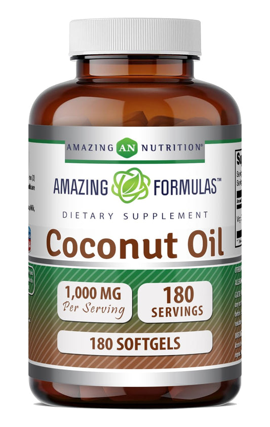 Amazing Nutrition Extra Virgin Coconut Oil Supplement Softgels 180 Count