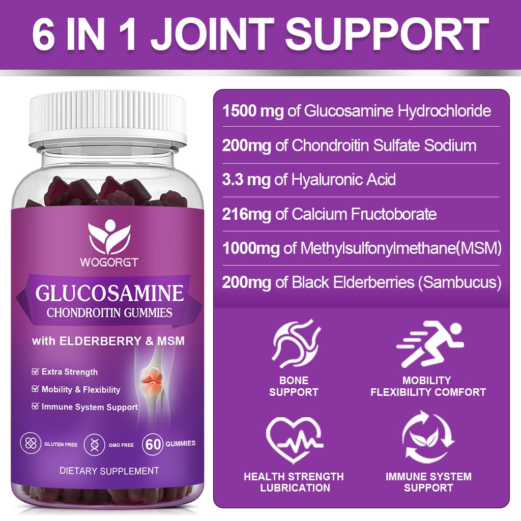 WOGORGT Glucosamine Chondroitin Gummies with MSM, 120 Gummies