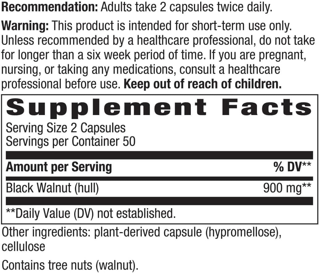 Nature's Way Black Walnut Hulls 500 mg Capsules, 200 Count