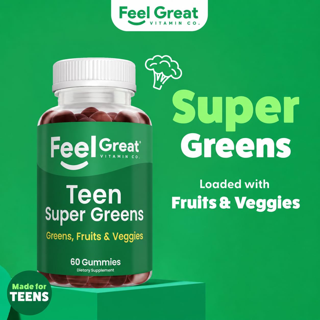 The Feel Great Vitamin Company Feel Great Super Green Gummies Teen Vitamins Gummy 60 Count