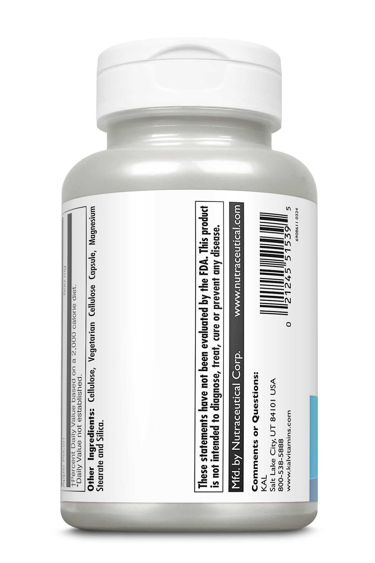 KAL Apple Pectin 600 mg Capsule, 120 Count