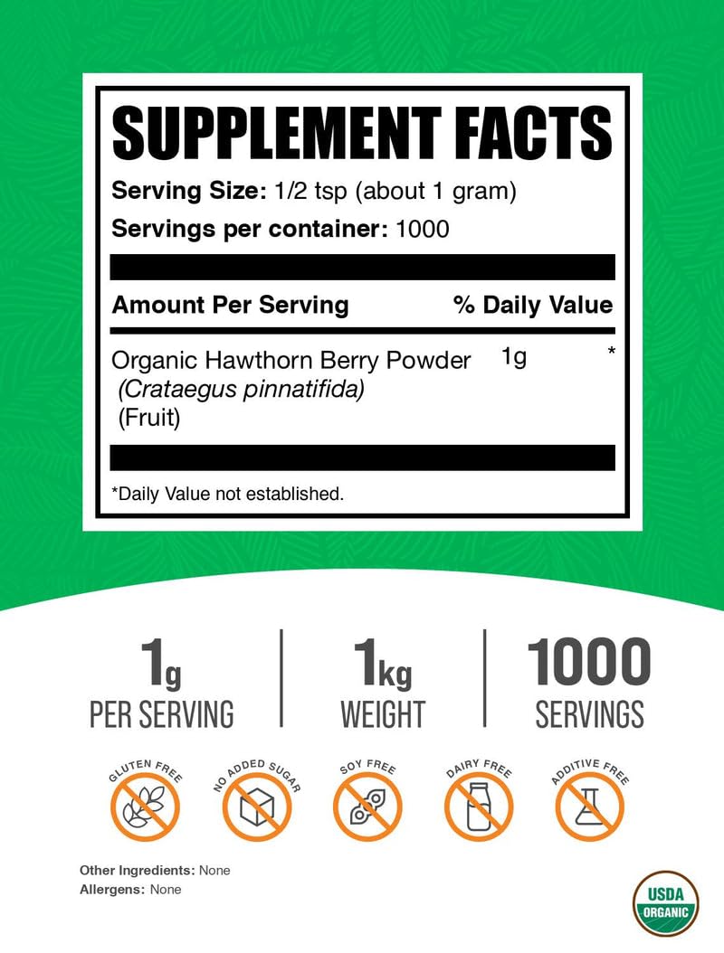BulkSupplements Organic Hawthorn Berry Powder 35.27 oz