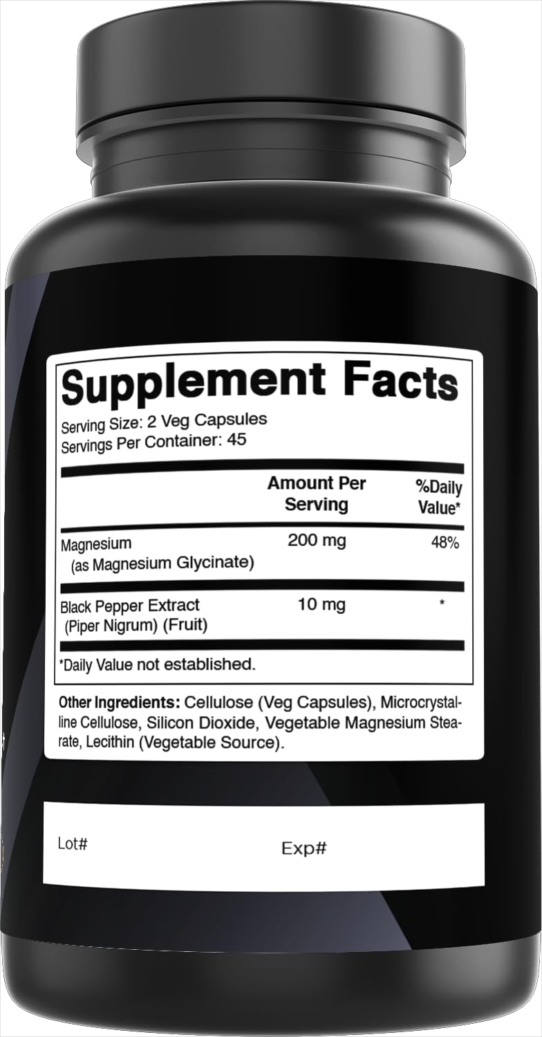 Best Naturals Liposomal Magnesium Glycinate Supplement with Black Pepper Extract, Chelated Magnesium Glycinate, Non-GMO Vegan Formula, Capsules, 90 Capsules
