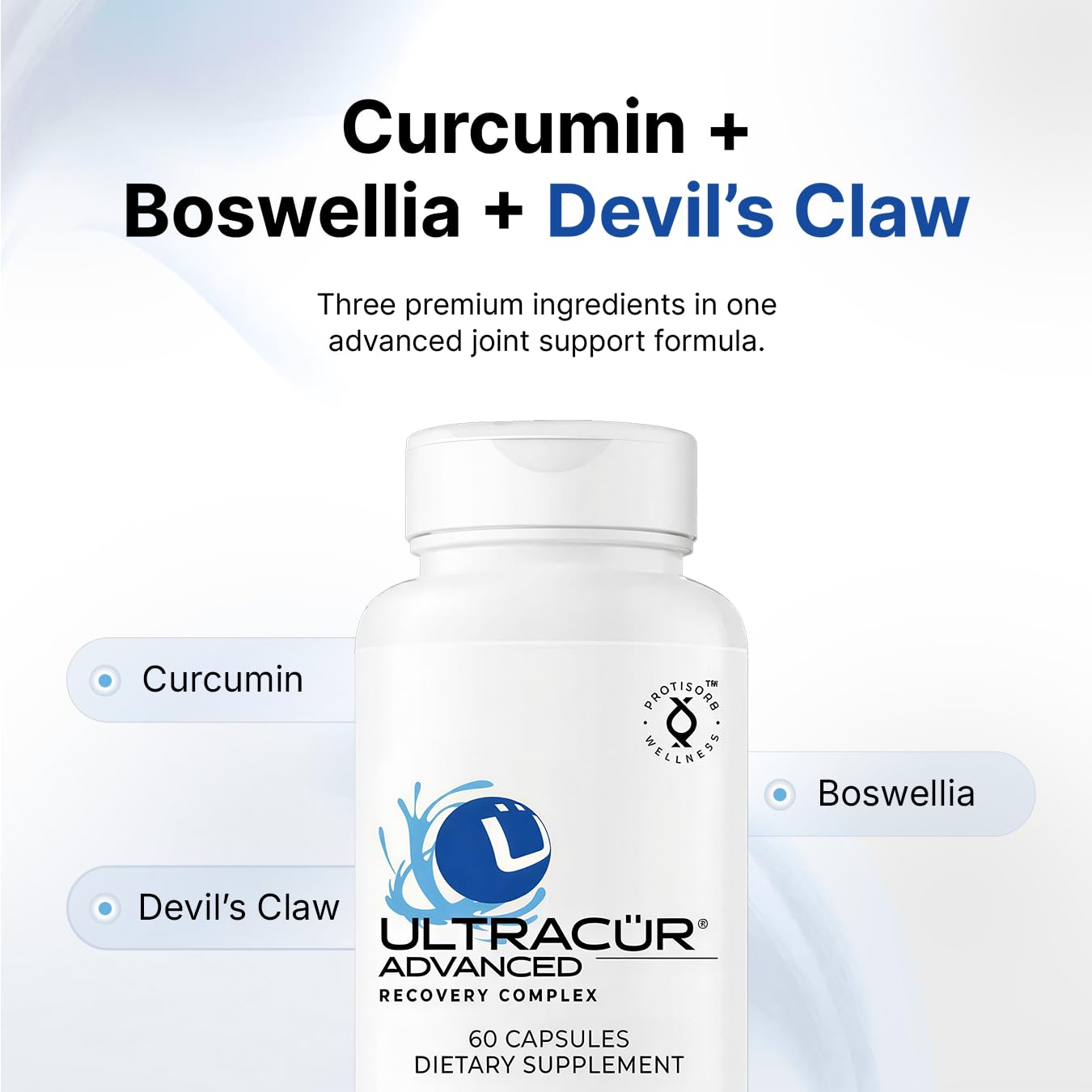 UltraCur Advanced Joint Support Supplement with High Absorption Curcumin - Extra Strength Protisorb Liquid Protein Scaffold - Supports Mobility & Flexibility with Devils Claw & Boswellia, 60 Capsules