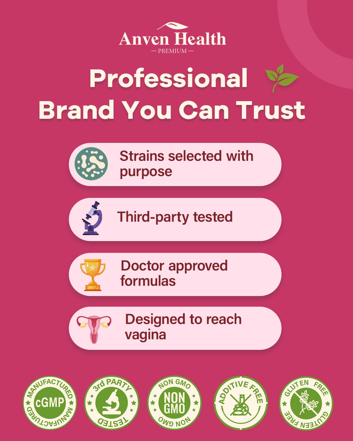 Anven Health Vaginal Probiotics for Women pH Balance with Prebiotics - 60 Billion CFU for Odor, Yeast & Digestion - Cranberry for Urinary Tract & Hormonal Balance - Vegan & Non-GMO Capsules, 90 Count