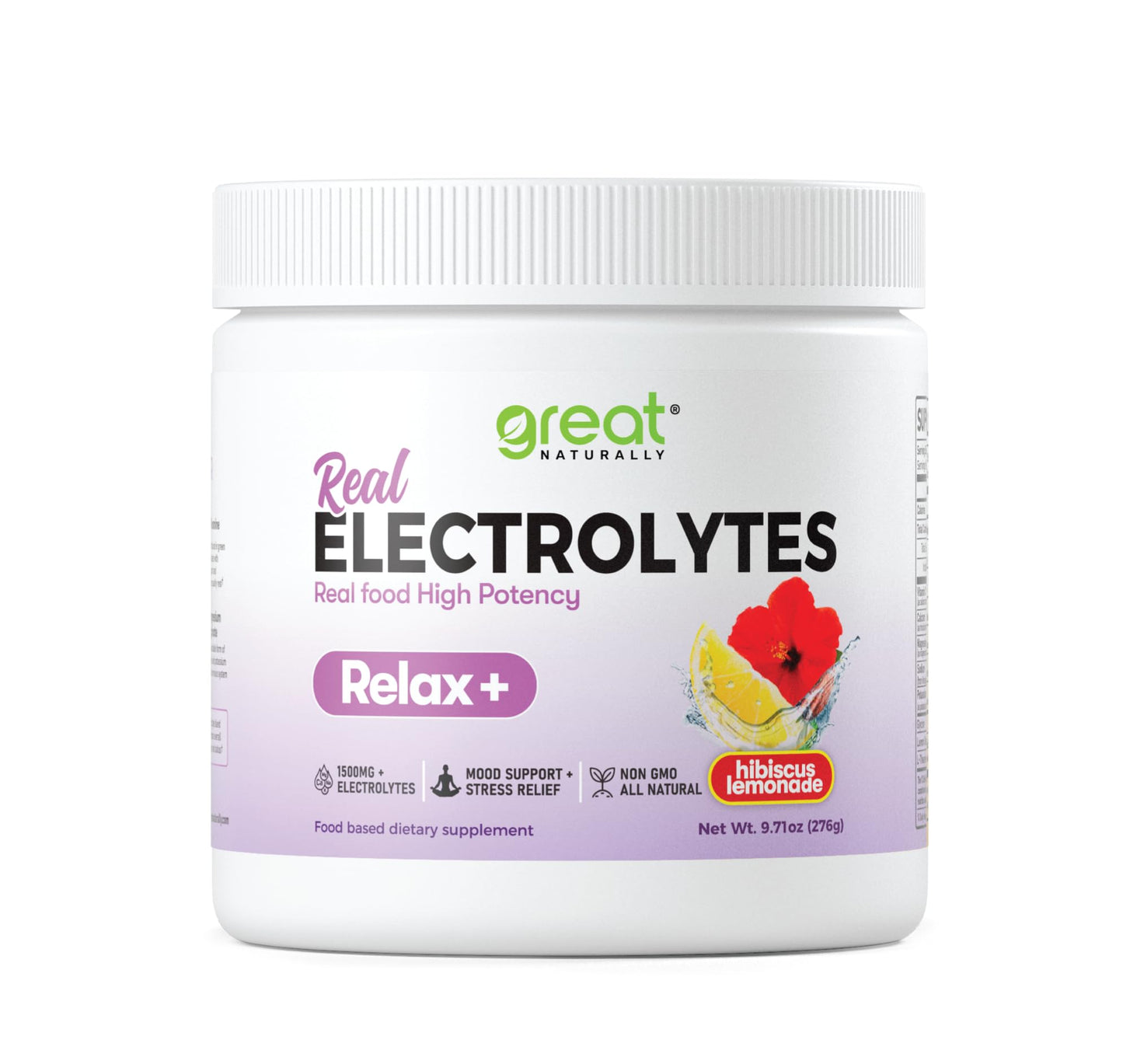 Great Naturally Relax+ Hibiscus Lemonade Calming Electrolyte Supplement Powder, 11.8 Ounce