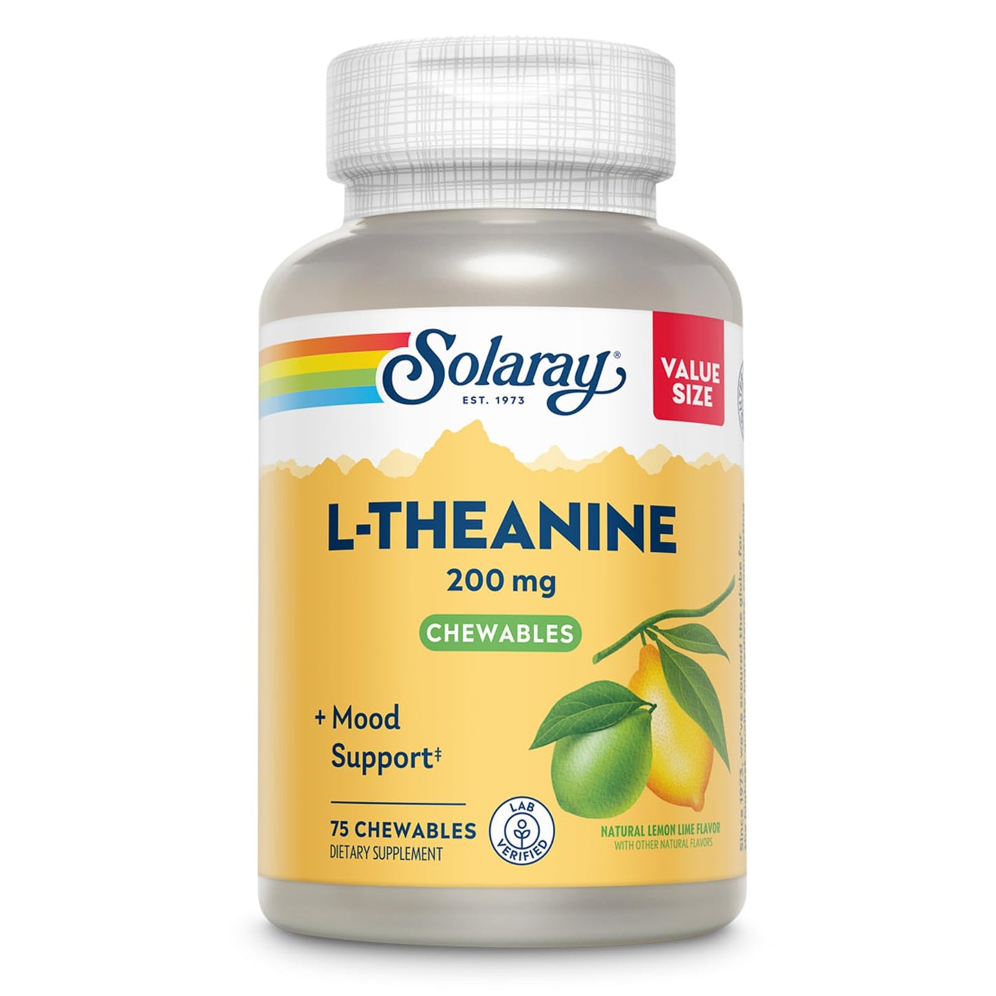 Solaray L-Theanine 200mg Mood Support Supplement with Vitamin B6 Chewables, 75 Count