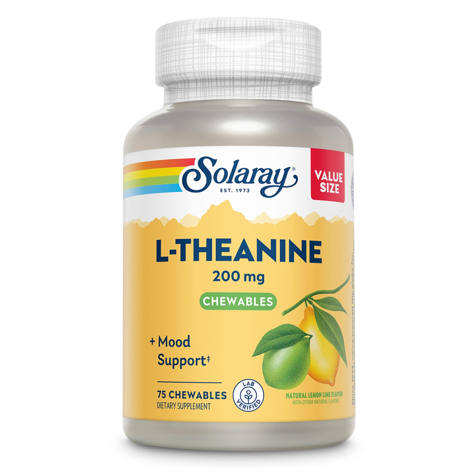 Solaray L-Theanine 200mg Mood Support Supplement with Vitamin B6 Chewables, 75 Count