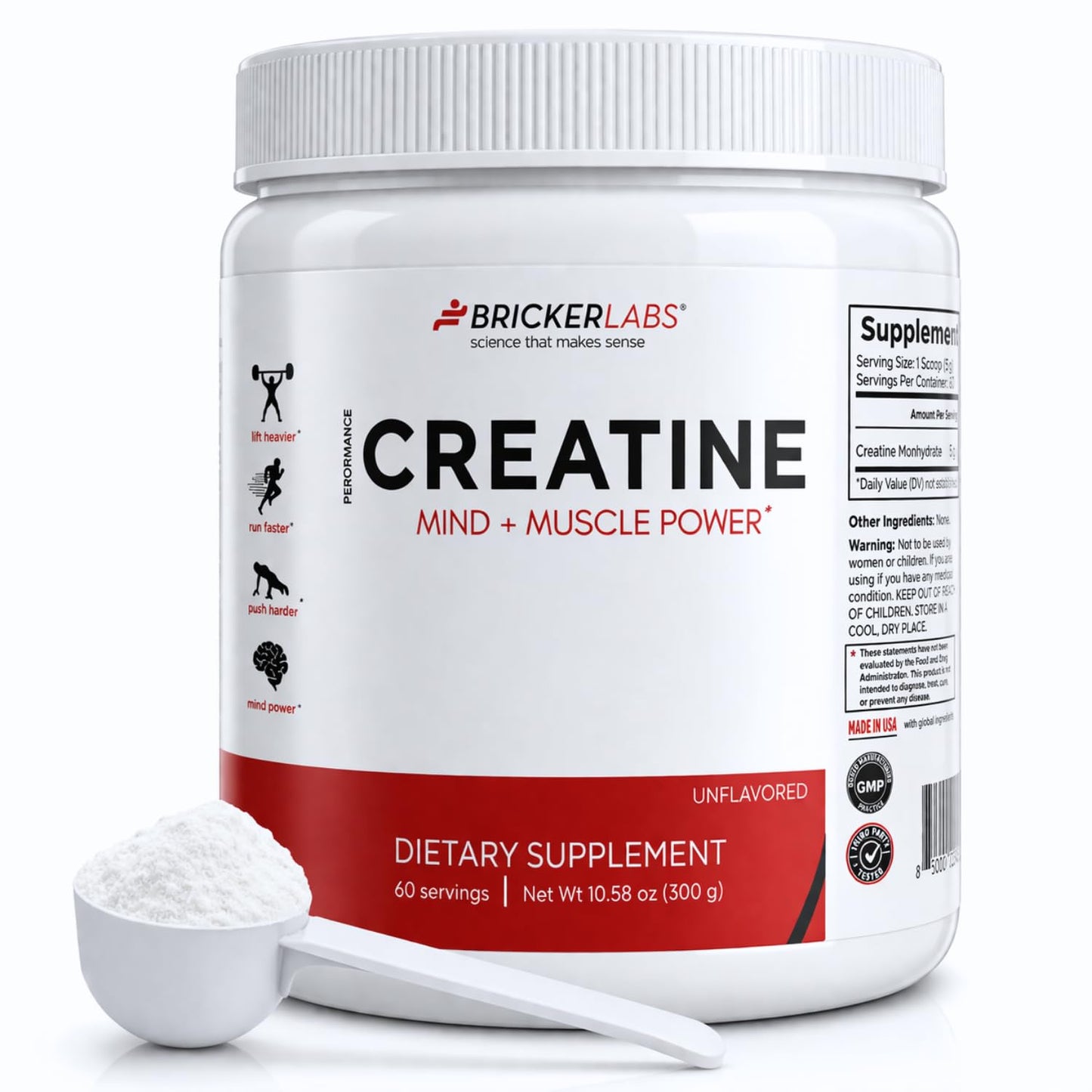 Bricker Labs Creatine Monohydrate Powder, 60 Servings