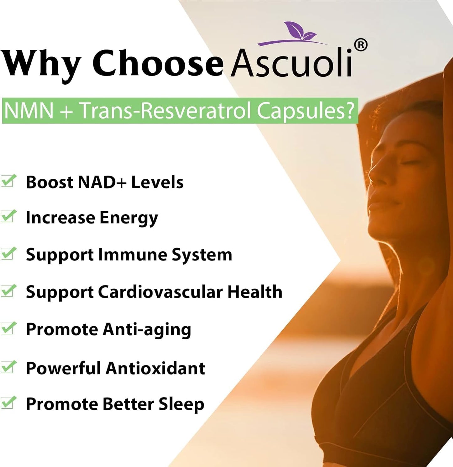 Ascuoli NMN + Trans-Resveratrol Tablet, 120 Count