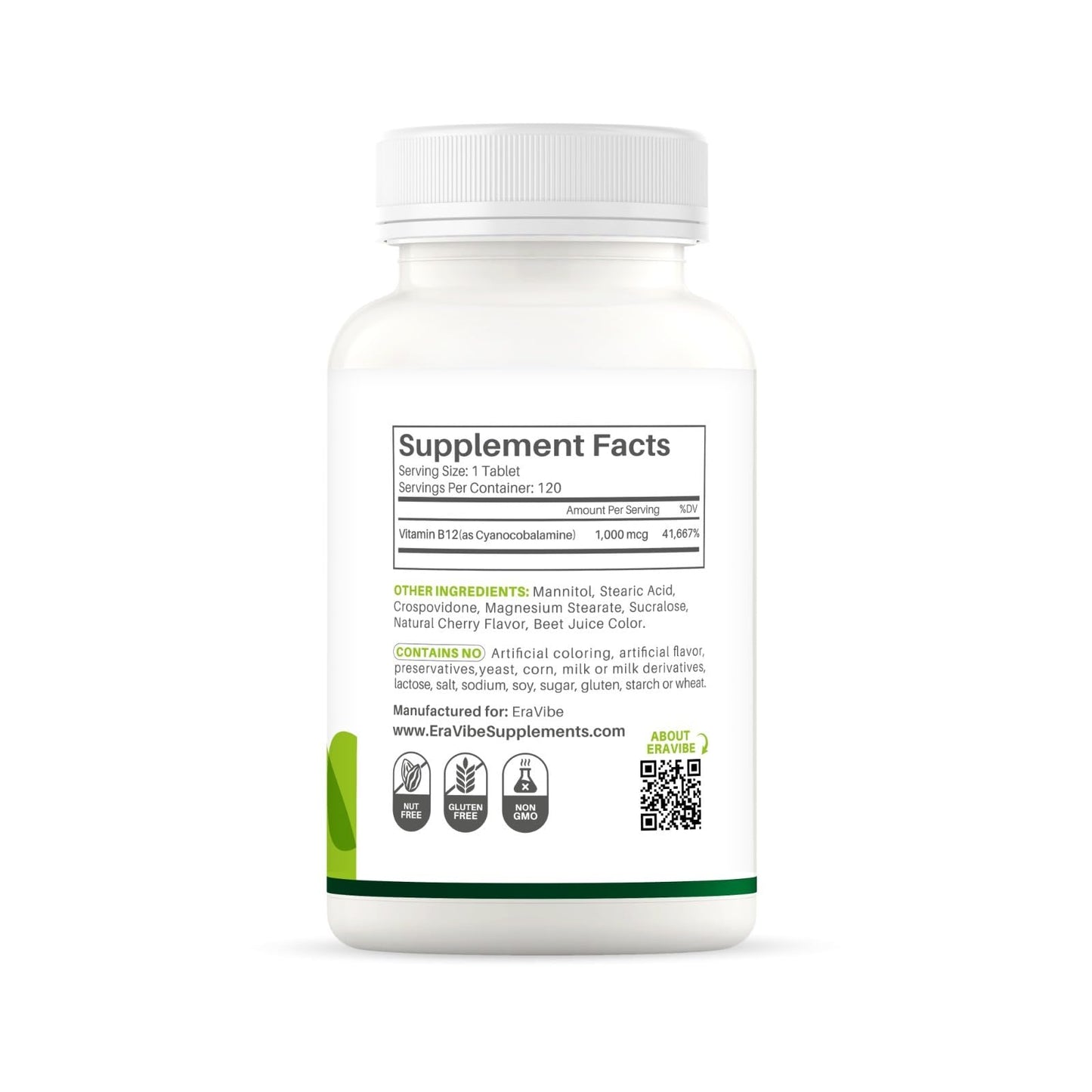 ERAVIBE Vitamin B12 1000 mcg Tablets, 120 Count