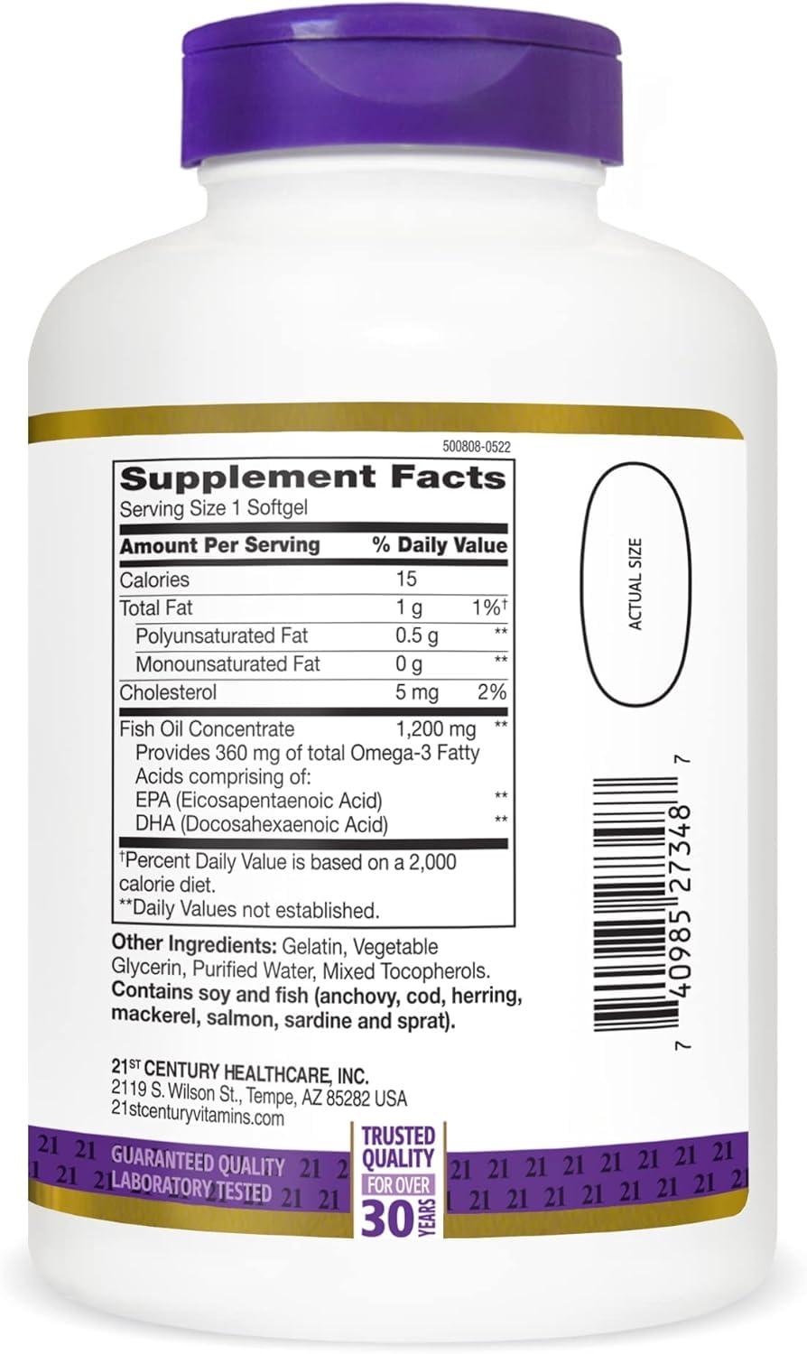 21st Century Fish Oil Omega 3-6 1200 mg Softgels, 140 Count