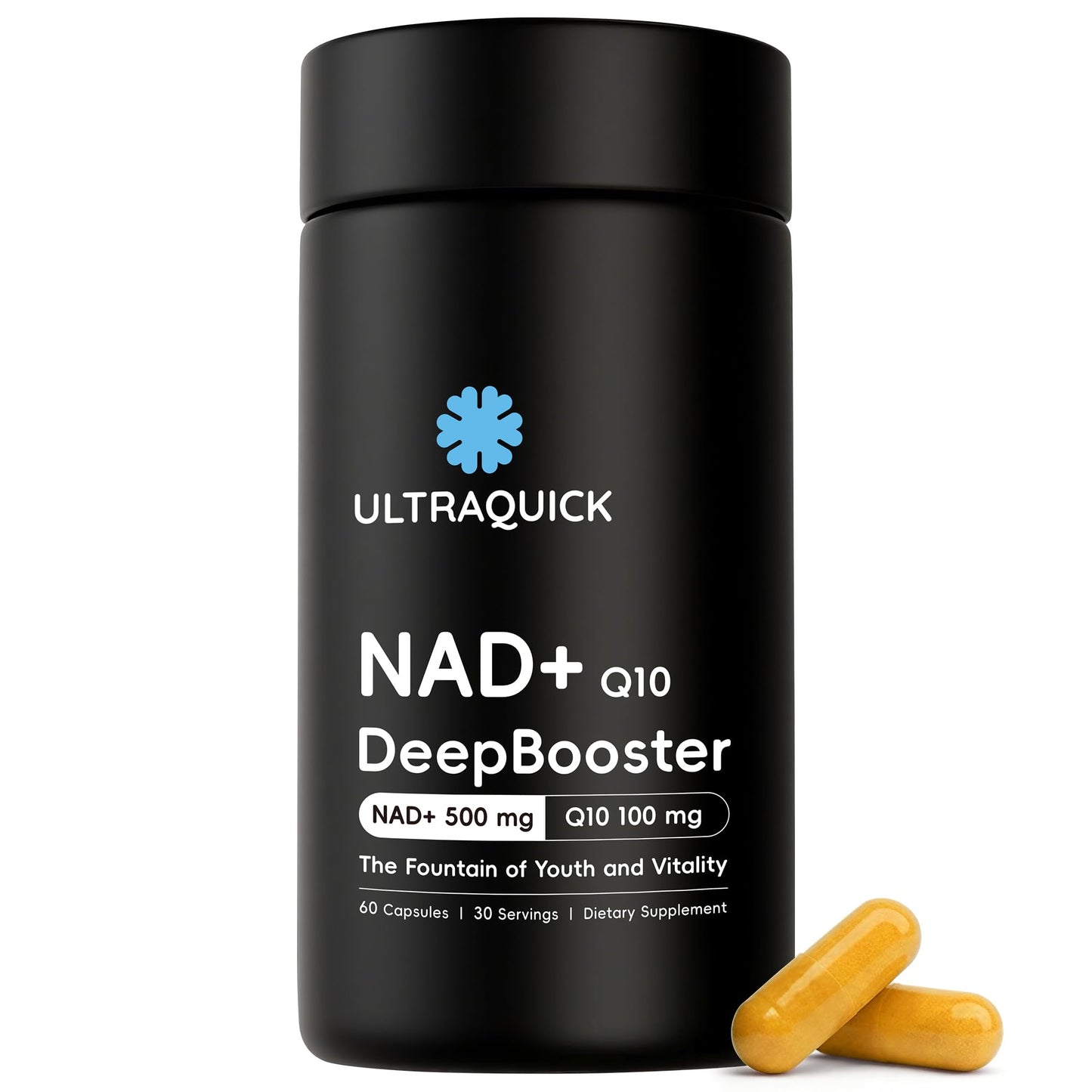 ULTRAQUICK NAD+ Supplement 500mg with CoQ10 100mg Capsules, 60 Count